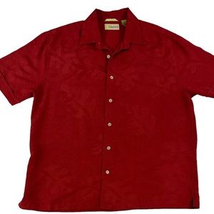 Cubavera Mens Short Sleeve Embroidered Red Casual Button Down Shirt Large EUC